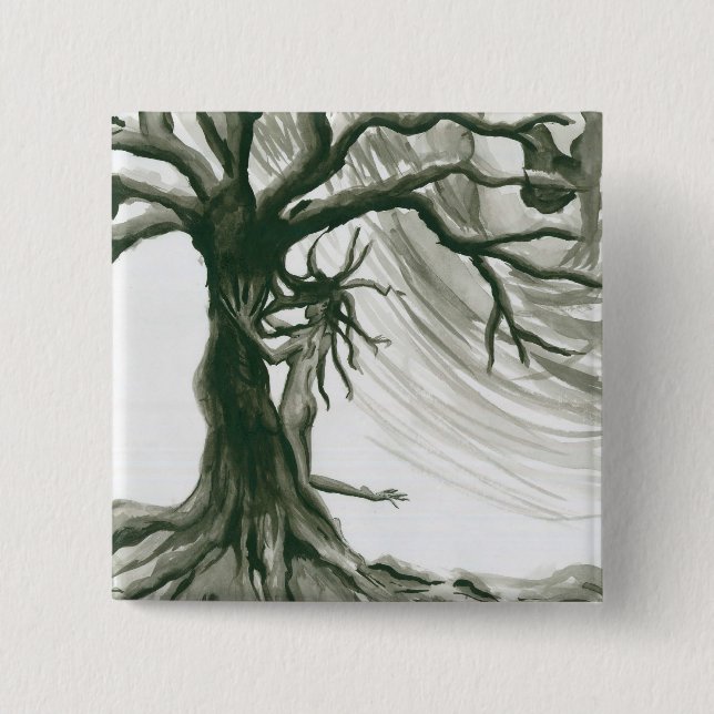 Badge Carré 5 Cm Lutin d'arbre - bouton (Devant)