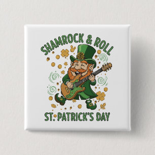 Badge Carré 5 Cm Lutin Shamrock & Roll Drôle de la Saint-Patrick