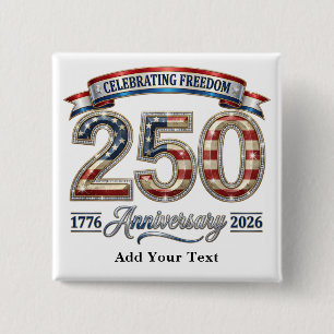 Badge Carré 5 Cm Luxueux brillant Amérique 250e anniversaire texte