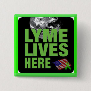 Badge Carré 5 Cm Lyme vit ici Bouton