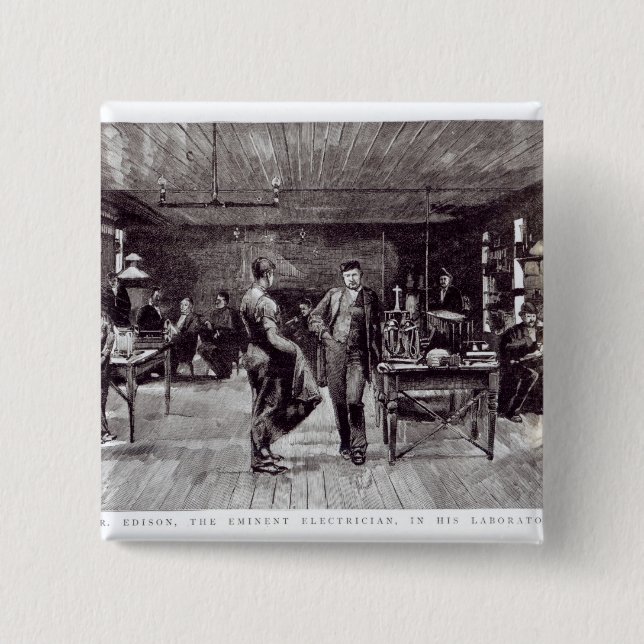 Badge Carré 5 Cm M. Edison, l'électricien éminent (Devant)