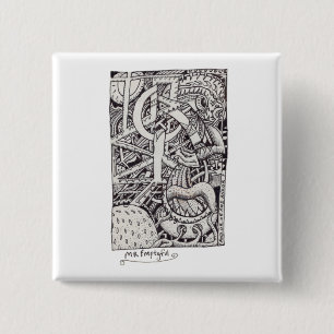 Badge Carré 5 Cm M. Emptyful, Dessin D'Encre