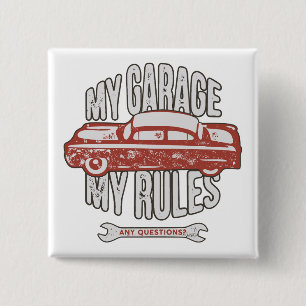 Badge Carré 5 Cm Ma voiture rouge classique Règles rétro mécanicien
