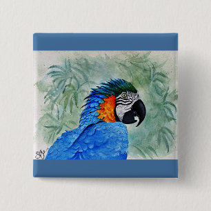 Badge Carré 5 Cm Macaw bleu et or