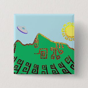 Badge Carré 5 Cm Machu Picchu Pérou Dessin