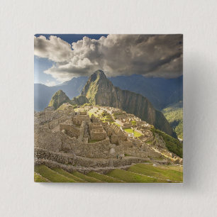 Badge Carré 5 Cm Machu Picchu, ruines anciennes, monde UNESCO 2