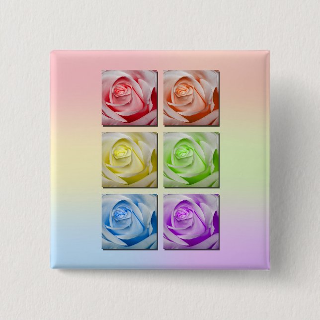 Badge Carré 5 Cm Macro roses d'arc-en-ciel (Devant)