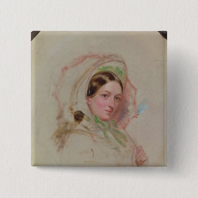 Badge Carré 5 Cm Madame avec un parasol (Devant)