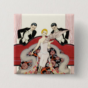Badge Carré 5 Cm Madame élégante dans le bouton d'art déco de Pa