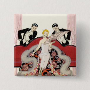 Badge Carré 5 Cm Madame élégante dans le bouton d'art déco de Paris