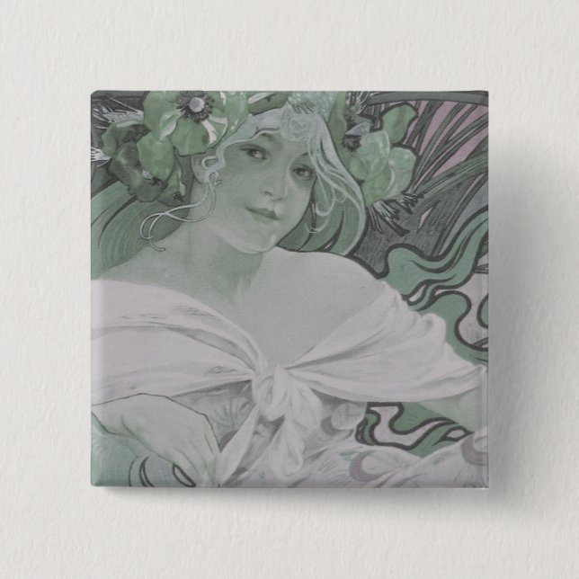Badge Carré 5 Cm Madame Nature Button (Devant)