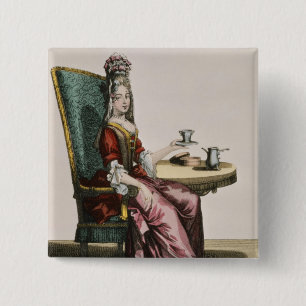 Badge Carré 5 Cm Madame Taking Coffee, plat de mode, c.1695