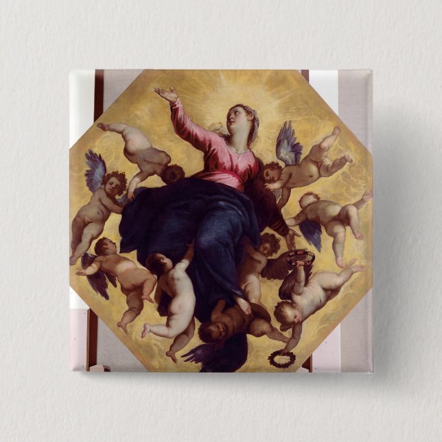 Badge Carré 5 Cm Madonna a porté par des anges (le fresque de (Devant)