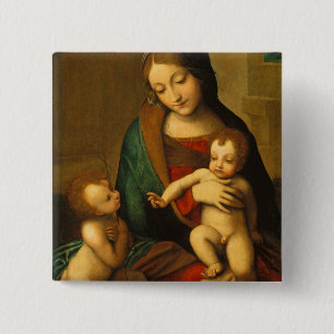 Badge Carré 5 Cm Madonna et enfant avec des saints