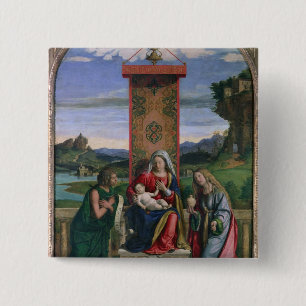 Badge Carré 5 Cm Madonna et enfant avec St John le baptiste et mA