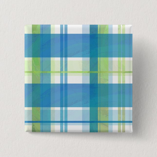 Badge Carré 5 Cm Madras Plaid Green et Blue (Devant)