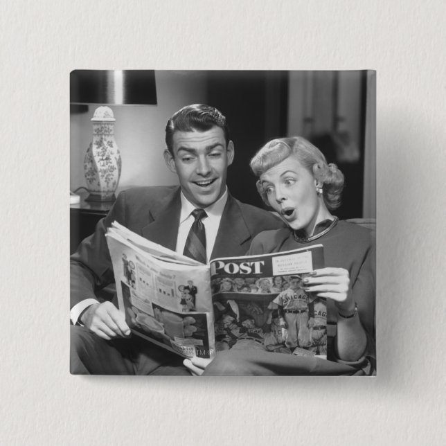 Badge Carré 5 Cm Magazine de lecture de couples (Devant)