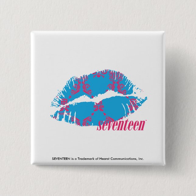 Badge Carré 5 Cm Magenta-Aqua de damassé (Devant)