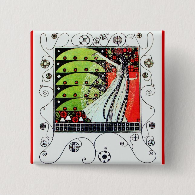 Badge Carré 5 Cm MAGIC OF THE SPRING bright red black white green (Devant)