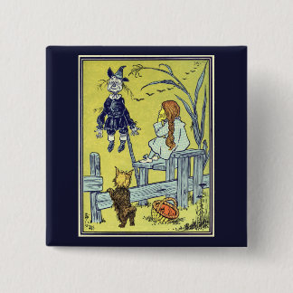 Badge Carré 5 Cm Magicien de Oz vintage, Dorothy Toto rencontre l'é