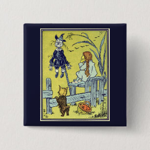 Badge Carré 5 Cm Magicien d'Oz vintage, Dorothy Toto rencontre l'ép
