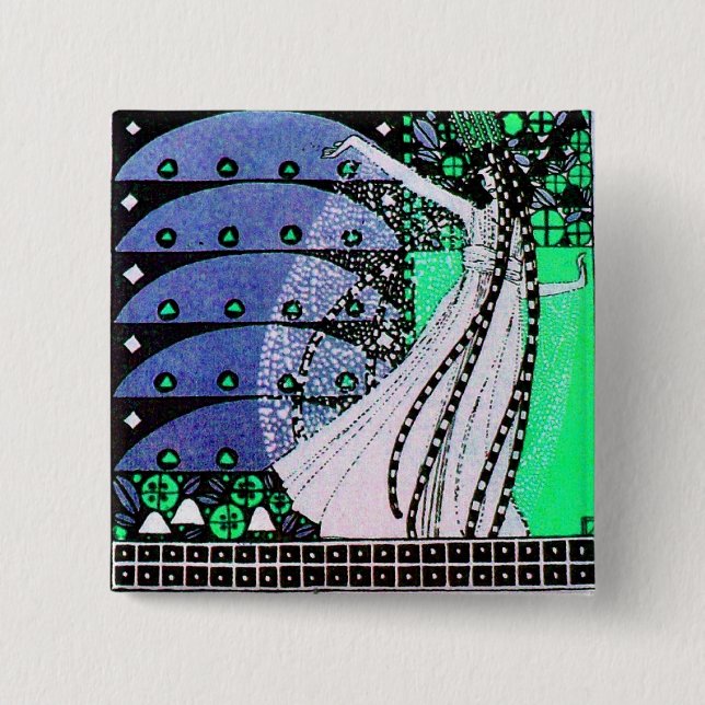 Badge Carré 5 Cm MAGIE DU PRINTEMPS bleu vif noir blanc vert (Devant)