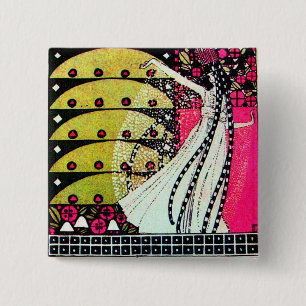 Badge Carré 5 Cm MAGIE DU PRINTEMPS rose vif noir blanc jaune