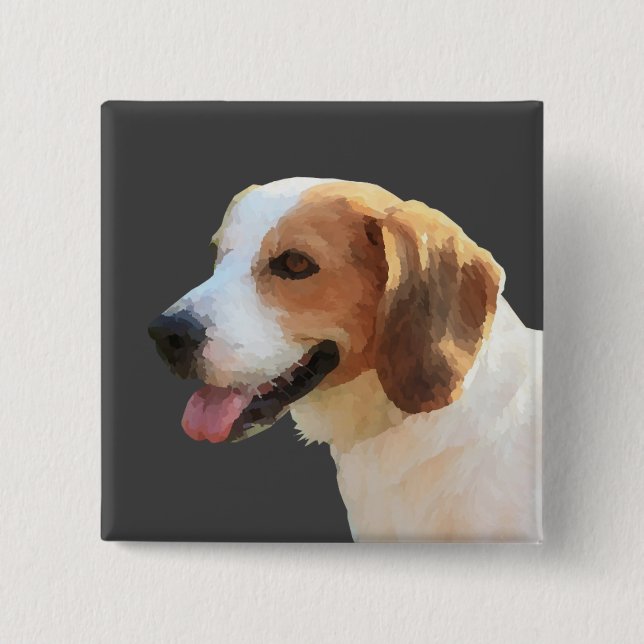 Badge Carré 5 Cm Magnifique Aquarelle Bouton Pin Happy Beagle (Devant)