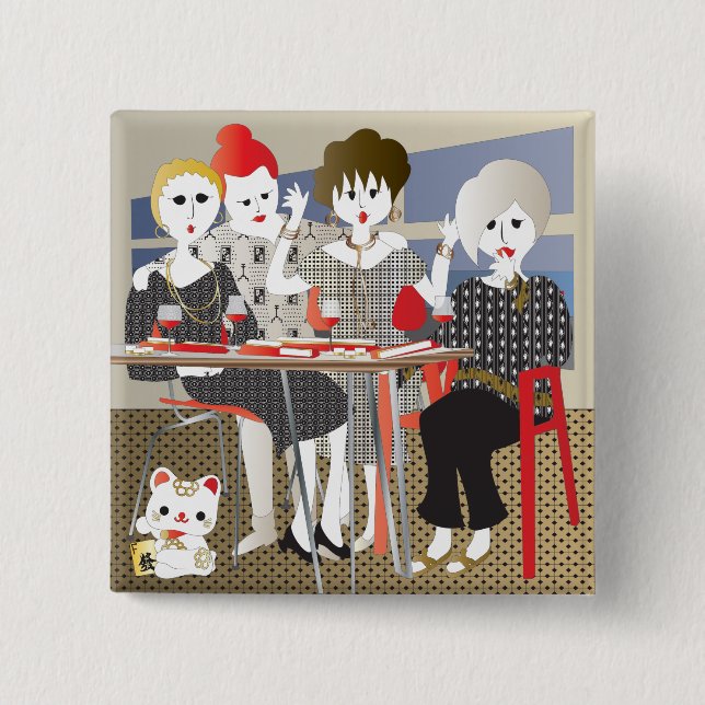 Badge Carré 5 Cm Mah Jongg MAHJ ! (Devant)