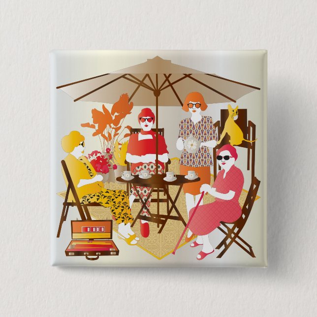 Badge Carré 5 Cm Mah Jongg Tea Party (Devant)