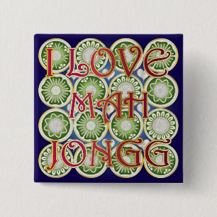 Badge Carré 5 Cm Mah Jongg Valentine I Love MJ