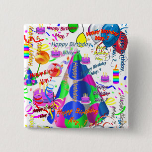 Badge Carré 5 Cm Mai, 7 Anniversaire Carré Bouton