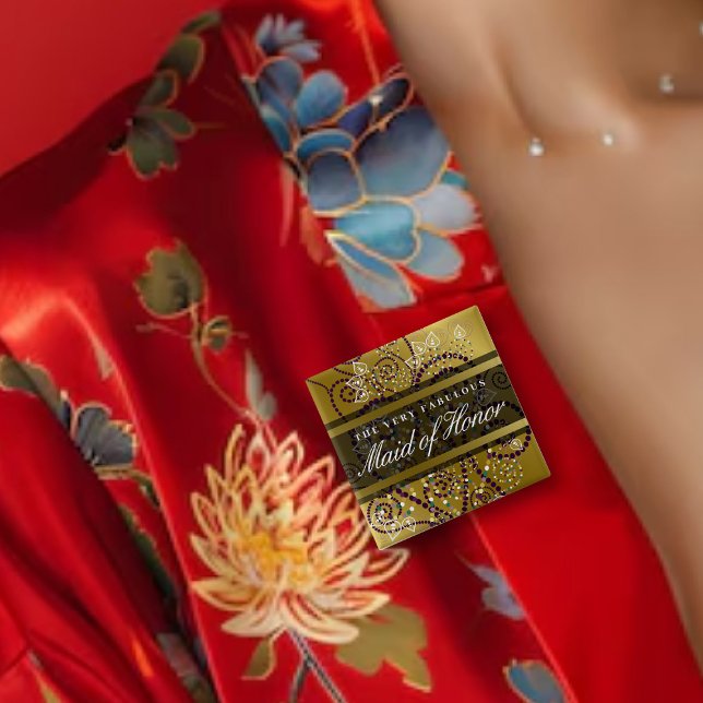 Badge Carré 5 Cm MAID OF HONOR Boho Spirals Gold Chic Wedding Party (MAID OF HONOR Purple Boho Spiral Dots Gold Classy Chic Wedding Party Pinback Button @ fat_fa_tin)