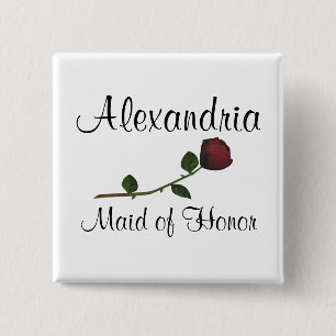 Badge Carré 5 Cm "Maid of Honor" - Rose rouge à longue tige [a2]