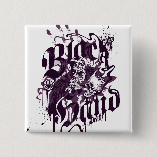 Badge Carré 5 Cm Main noire - collage pourpre (Devant)