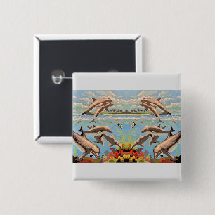 Badge Carré 5 Cm Main Painted by Number   Dolphins  