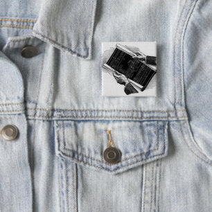 Badge Carré 5 Cm Mains avec plans architecturaux bleus, entreprise 