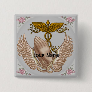 Badge Carré 5 Cm Mains chrétiennes infirmière 