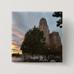 Badge Carré 5 Cm Mairie et coucher de soleil