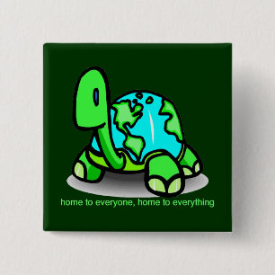 Badge Carré 5 Cm maison à tout le monde tortue terre Bouton