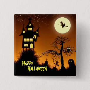 Badge Carré 5 Cm Maison Hantée déplaisante Halloween Décoratif