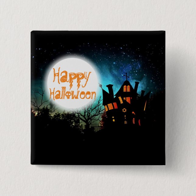Badge Carré 5 Cm Maison hantée d'Halloween éffrayant (Devant)