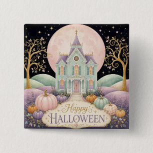 Badge Carré 5 Cm Maison hantée victorienne pastel fantaisiste Hallo