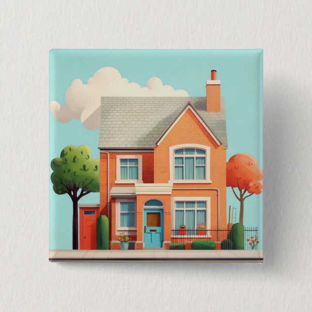 Badge Carré 5 Cm Maison, maison moderne (Devant)