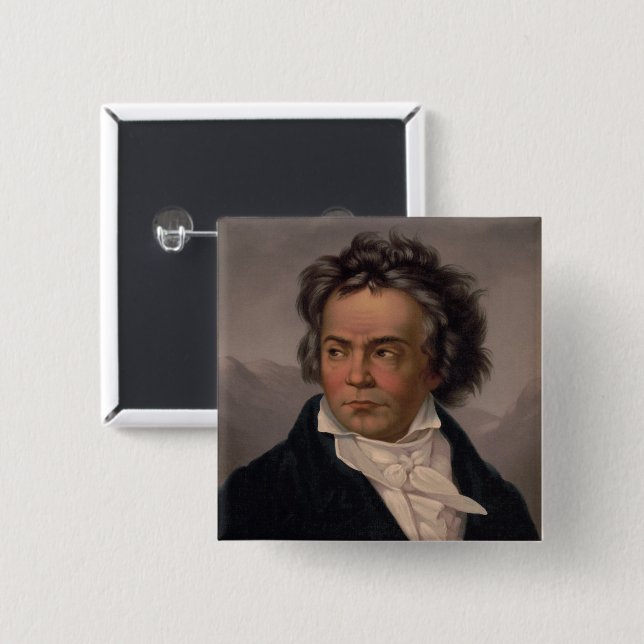 Badge Carré 5 Cm Maître Ludwig Beethoven Symphonie Musique Composit (Devant & derrière)