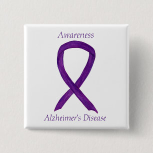 Badge Carré 5 Cm Maladie d'Alzheimer Ruban violet Peintures d'art p