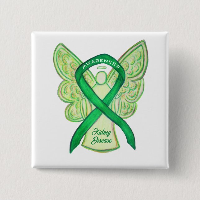 Badge Carré 5 Cm Maladie du rein Sensibilisation Ruban Ange Épingle (Devant)