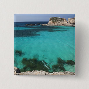 Badge Carré 5 Cm Malte, île de Comino, The Blue Lagoon