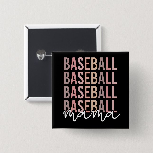 Badge Carré 5 Cm Mama de baseball | Cadeaux de maman de baseball (Devant & derrière)