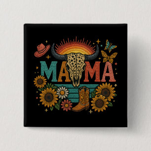 Badge Carré 5 Cm Mama Fleur Broderie Design Cowgirl Boho Maman